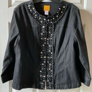 Ruby Rd Beaded Black Embellished Jean Jacket Size 12